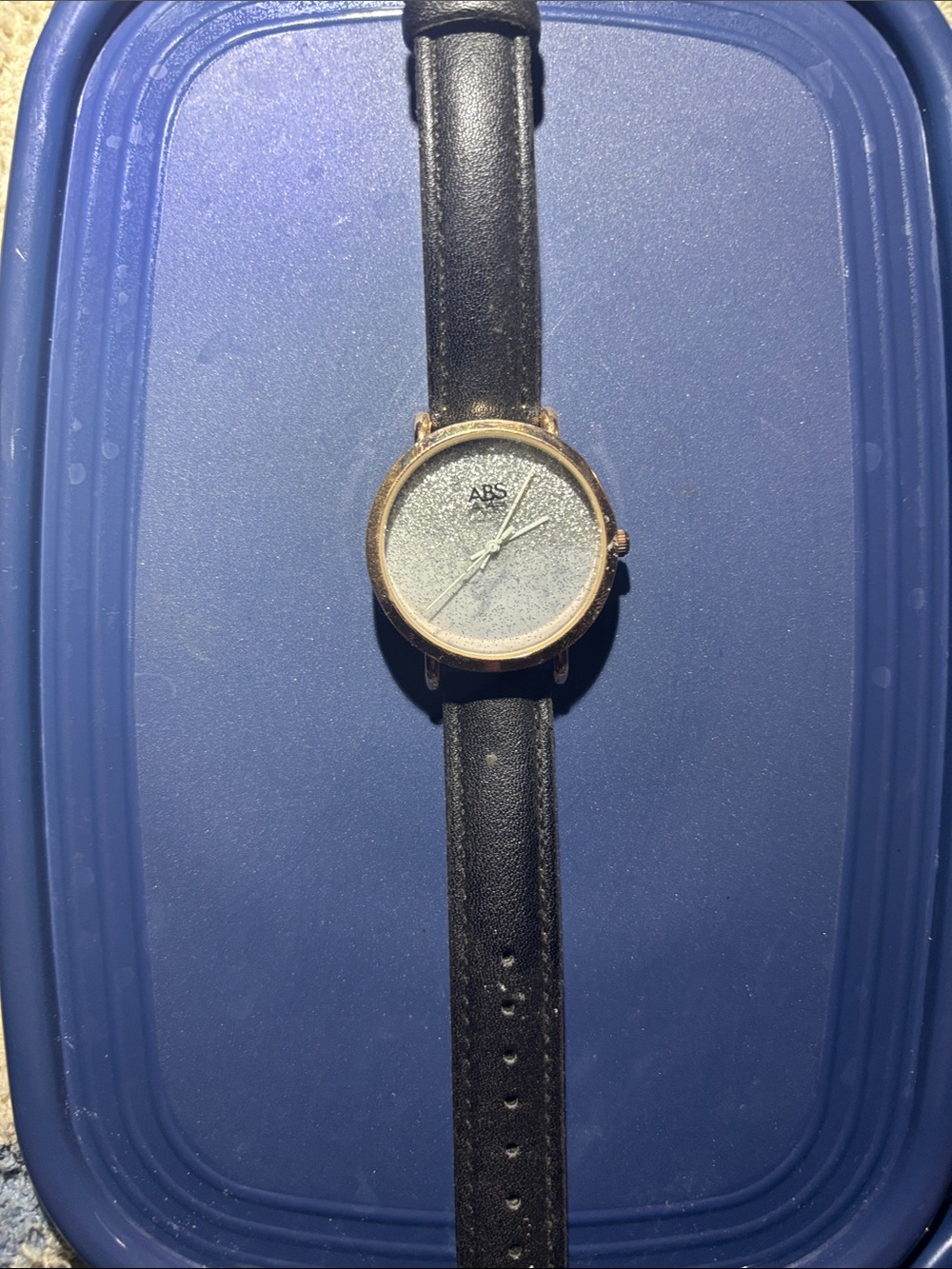 ABS Allen Schwartz Black Leather Strap Watch with Glitter Dial